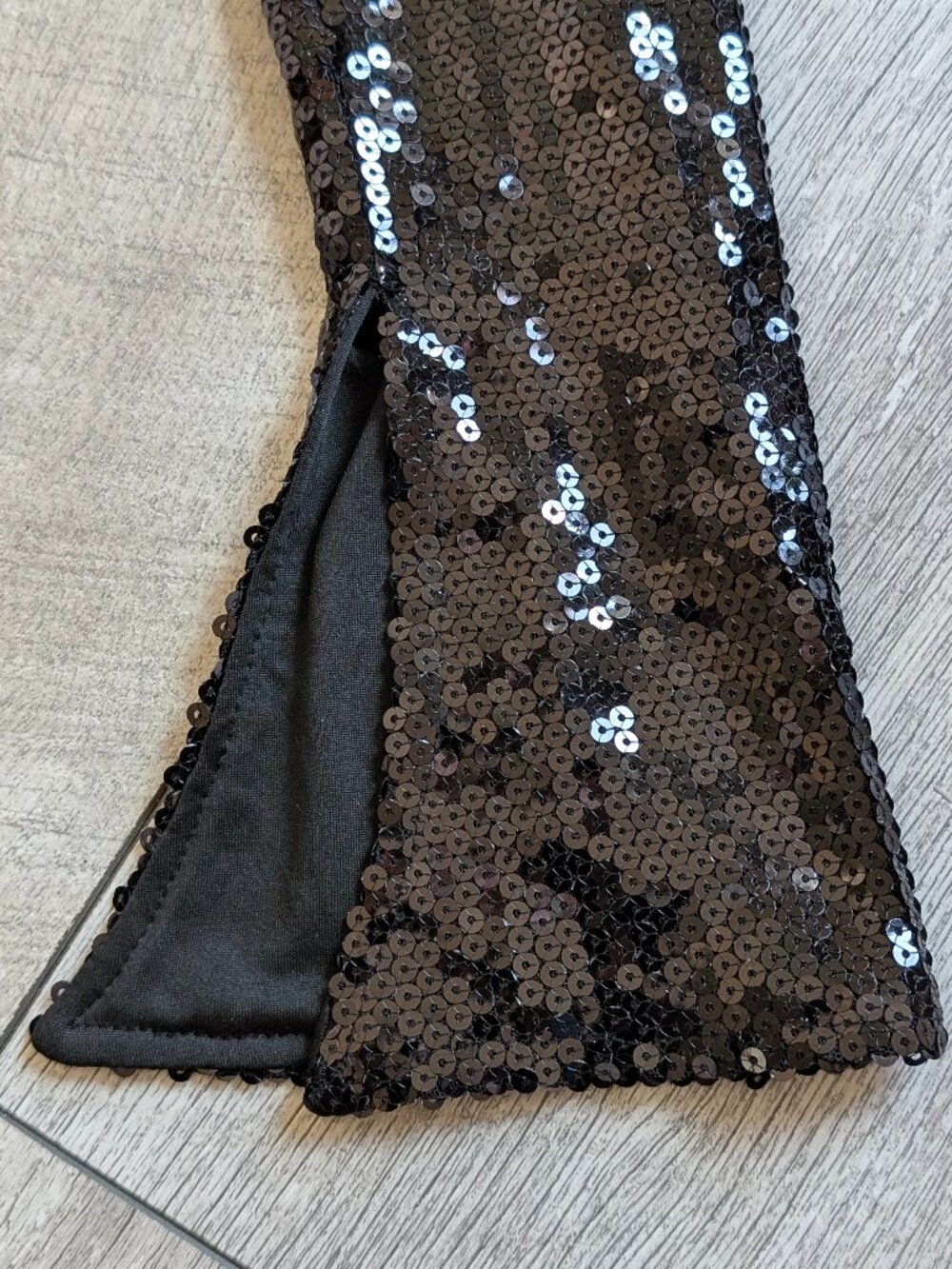Black Sequin Gown Formal Open Back Long Sleeve Maxi Dress Slit XS Custom NWOT - Picture 9 of 16